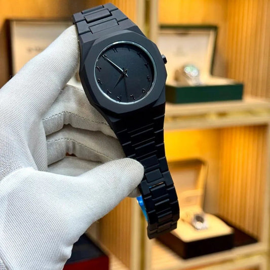 Men’s Black Arabic Aura Watch – Carbon Fiber Round Dial with Sleek Chain Strap